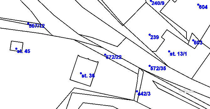 Parcela st. 572/22 v KÚ Hradčany u Čkyně, Katastrální mapa