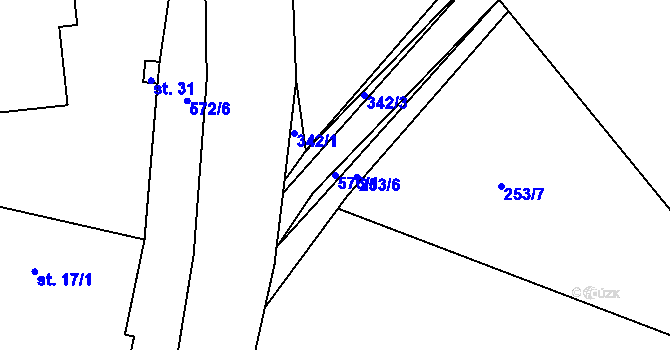 Parcela st. 576/1 v KÚ Hradčany u Čkyně, Katastrální mapa