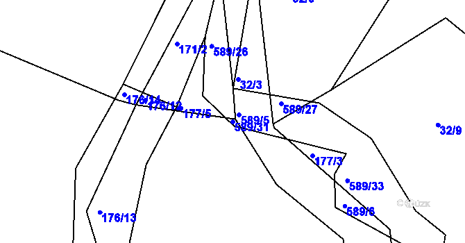 Parcela st. 589/31 v KÚ Hradčany u Čkyně, Katastrální mapa