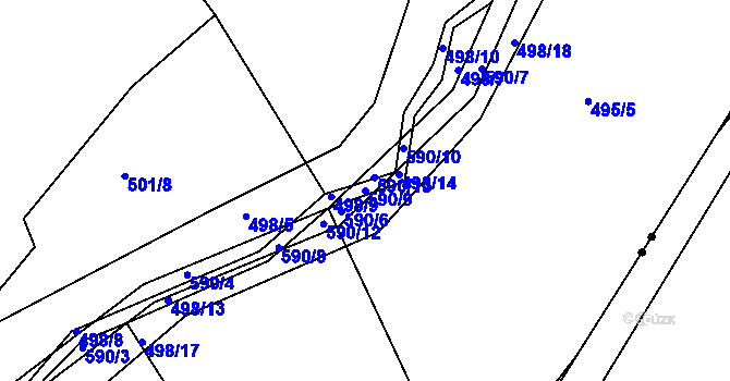 Parcela st. 590/9 v KÚ Hradčany u Čkyně, Katastrální mapa