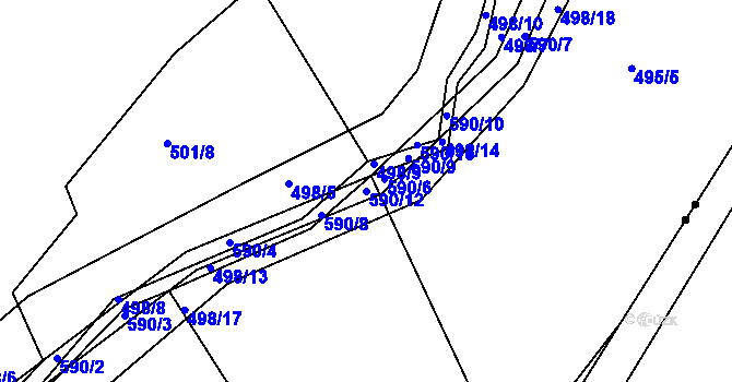 Parcela st. 590/12 v KÚ Hradčany u Čkyně, Katastrální mapa