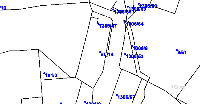 Parcela st. 14 v KÚ Bošilec, Katastrální mapa