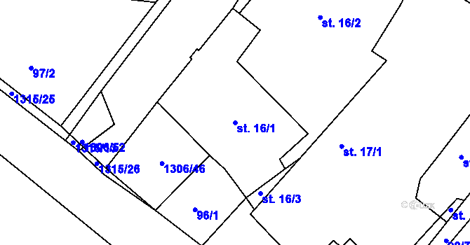 Parcela st. 16/1 v KÚ Bošilec, Katastrální mapa