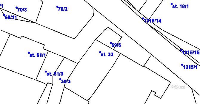 Parcela st. 33 v KÚ Bošilec, Katastrální mapa