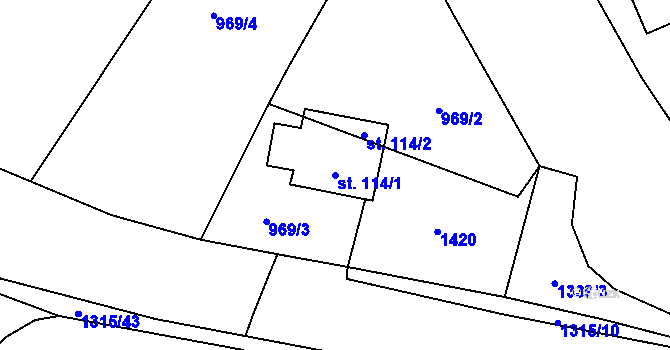 Parcela st. 114/1 v KÚ Bošilec, Katastrální mapa