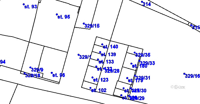 Parcela st. 139 v KÚ Bošilec, Katastrální mapa