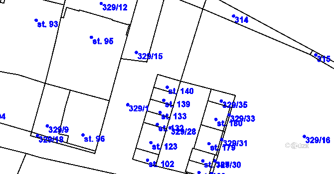 Parcela st. 140 v KÚ Bošilec, Katastrální mapa