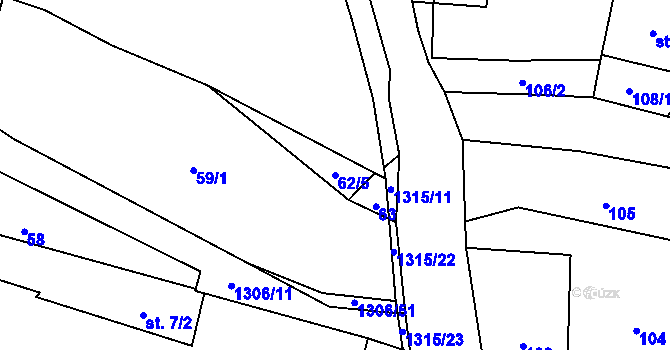 Parcela st. 62/5 v KÚ Bošilec, Katastrální mapa