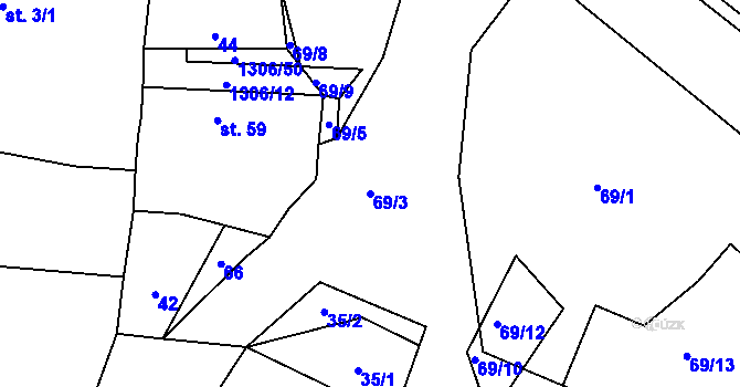 Parcela st. 69/3 v KÚ Bošilec, Katastrální mapa