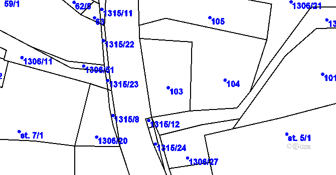 Parcela st. 103 v KÚ Bošilec, Katastrální mapa