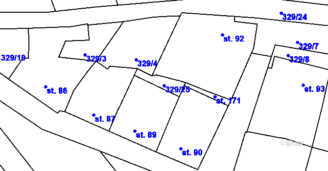 Parcela st. 329/25 v KÚ Bošilec, Katastrální mapa