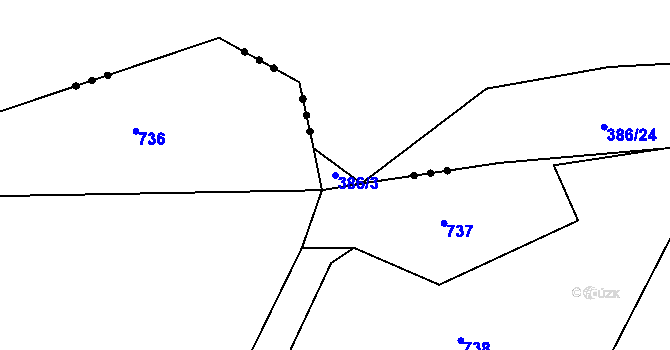 Parcela st. 386/3 v KÚ Bošilec, Katastrální mapa