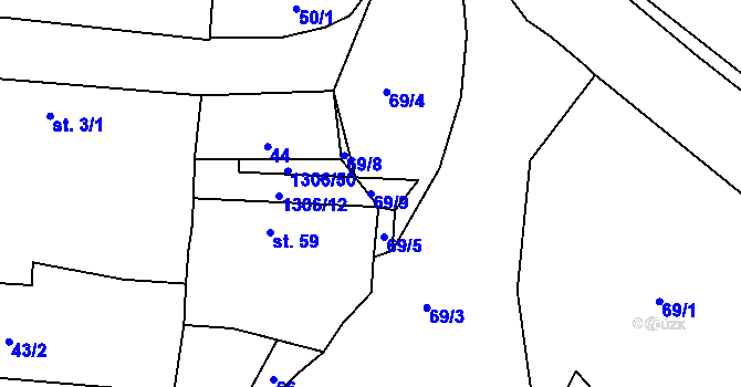 Parcela st. 69/9 v KÚ Bošilec, Katastrální mapa