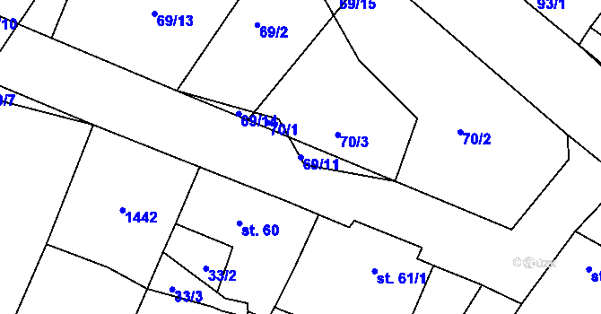 Parcela st. 69/11 v KÚ Bošilec, Katastrální mapa