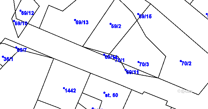 Parcela st. 69/14 v KÚ Bošilec, Katastrální mapa