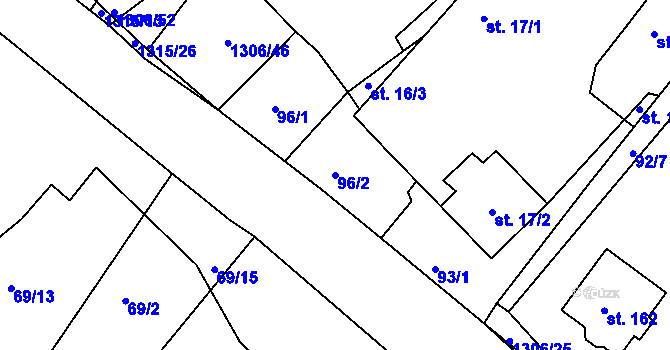 Parcela st. 96/2 v KÚ Bošilec, Katastrální mapa
