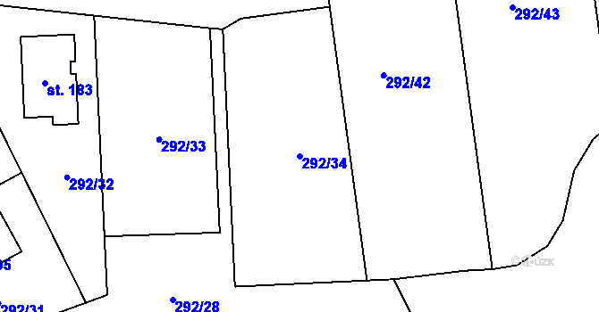 Parcela st. 292/34 v KÚ Bošilec, Katastrální mapa