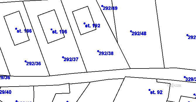 Parcela st. 292/38 v KÚ Bošilec, Katastrální mapa