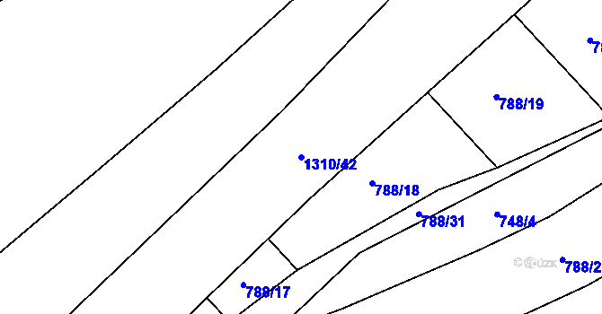 Parcela st. 1310/42 v KÚ Bošilec, Katastrální mapa