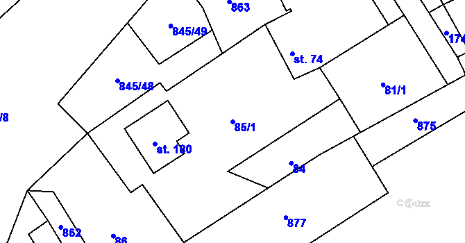 Parcela st. 85/1 v KÚ Boškov, Katastrální mapa