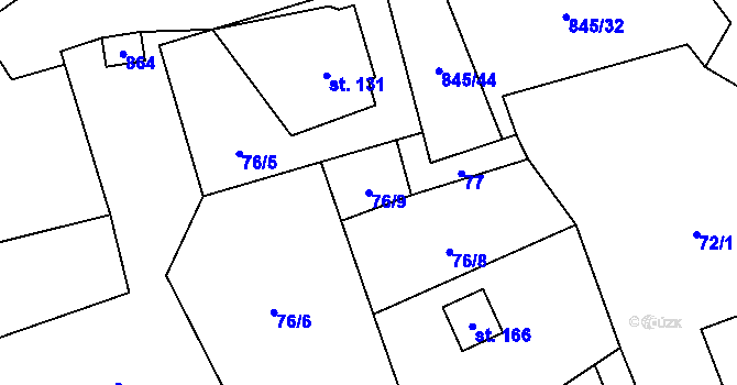 Parcela st. 76/9 v KÚ Boškov, Katastrální mapa