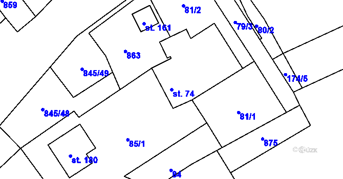 Parcela st. 74 v KÚ Boškov, Katastrální mapa