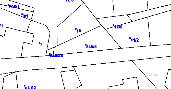 Parcela st. 845/5 v KÚ Boškov, Katastrální mapa