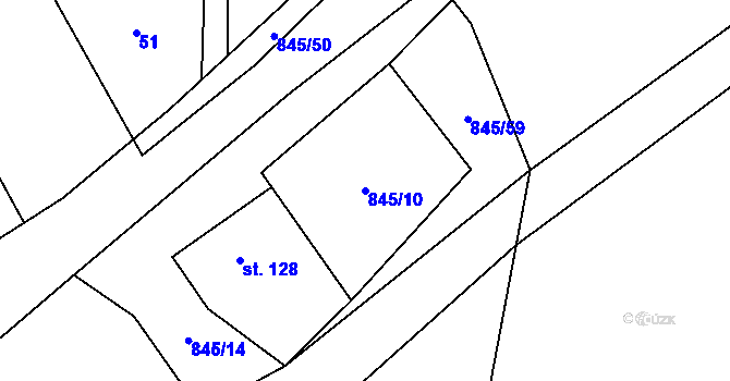 Parcela st. 845/10 v KÚ Boškov, Katastrální mapa
