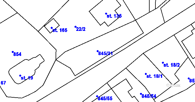 Parcela st. 845/21 v KÚ Boškov, Katastrální mapa