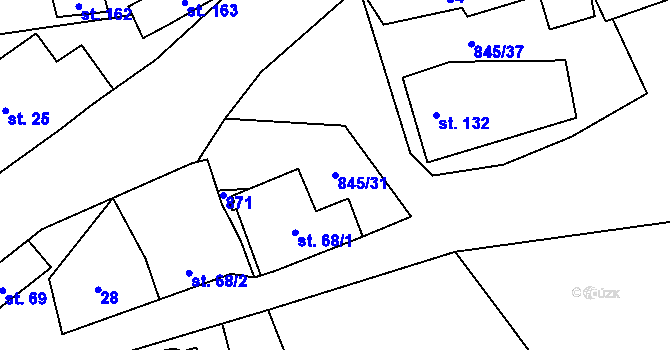 Parcela st. 845/31 v KÚ Boškov, Katastrální mapa