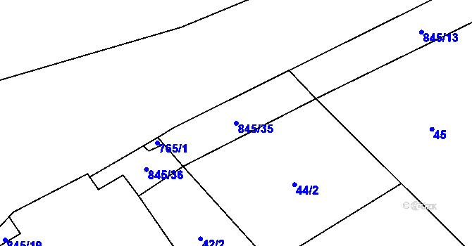 Parcela st. 845/35 v KÚ Boškov, Katastrální mapa