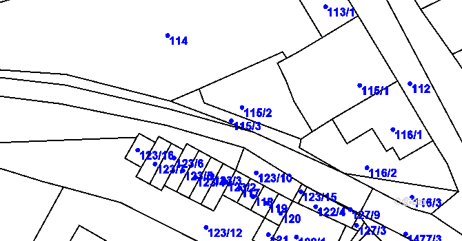 Parcela st. 115/3 v KÚ Bošovice, Katastrální mapa