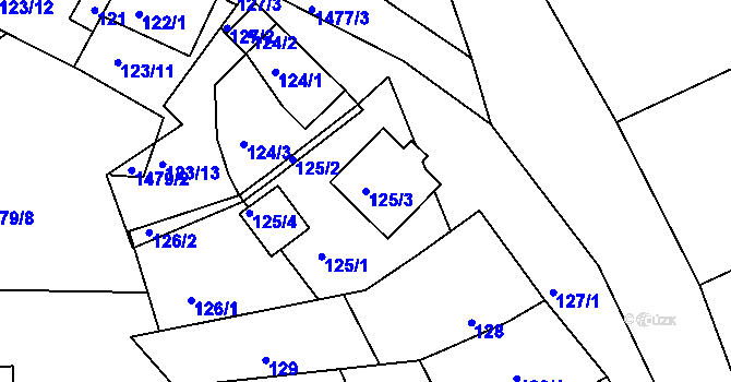 Parcela st. 125/3 v KÚ Bošovice, Katastrální mapa