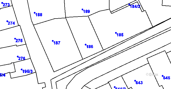 Parcela st. 186 v KÚ Bošovice, Katastrální mapa
