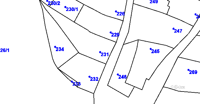 Parcela st. 231 v KÚ Bošovice, Katastrální mapa