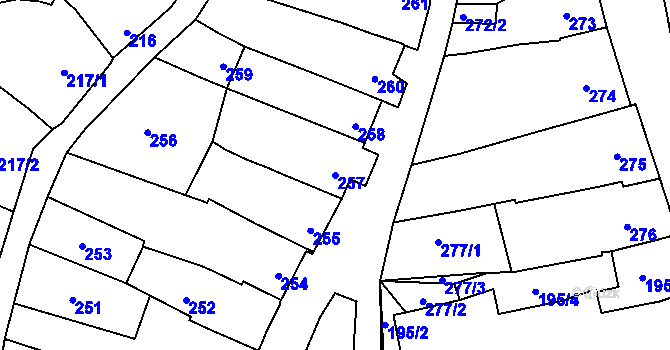 Parcela st. 257 v KÚ Bošovice, Katastrální mapa