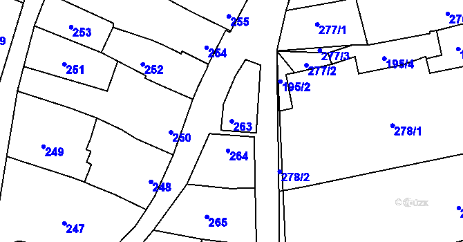 Parcela st. 263 v KÚ Bošovice, Katastrální mapa