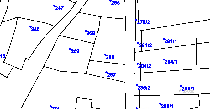 Parcela st. 266 v KÚ Bošovice, Katastrální mapa