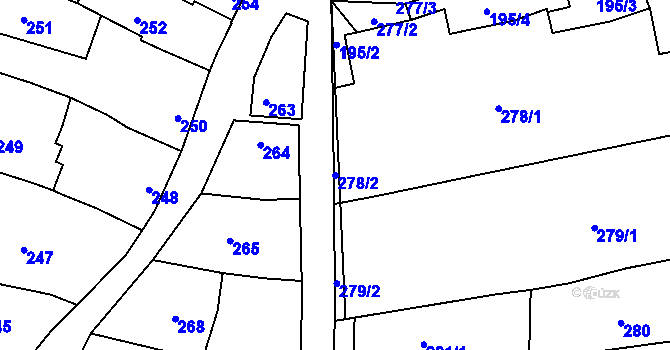 Parcela st. 278/2 v KÚ Bošovice, Katastrální mapa