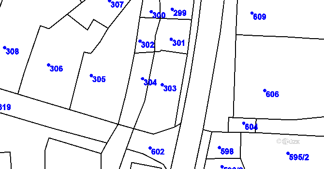 Parcela st. 303 v KÚ Bošovice, Katastrální mapa