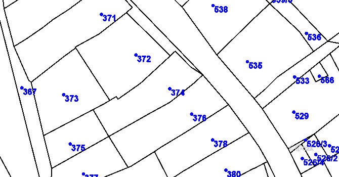 Parcela st. 374 v KÚ Bošovice, Katastrální mapa