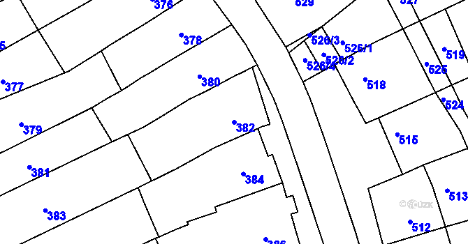 Parcela st. 382 v KÚ Bošovice, Katastrální mapa
