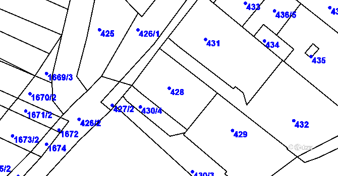 Parcela st. 428 v KÚ Bošovice, Katastrální mapa