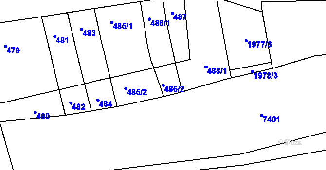 Parcela st. 486/2 v KÚ Bošovice, Katastrální mapa