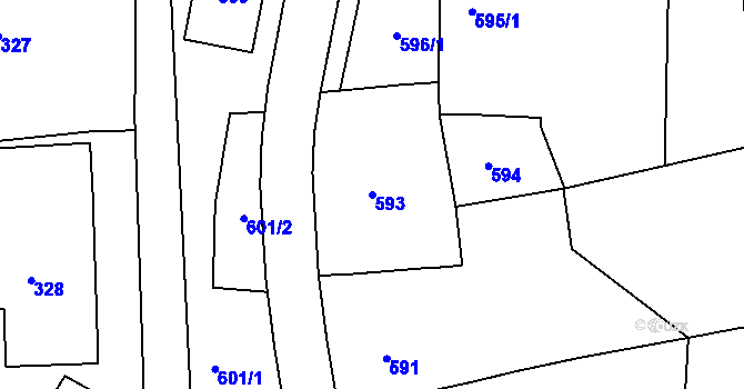 Parcela st. 593 v KÚ Bošovice, Katastrální mapa