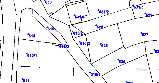 Parcela st. 616/3 v KÚ Bošovice, Katastrální mapa