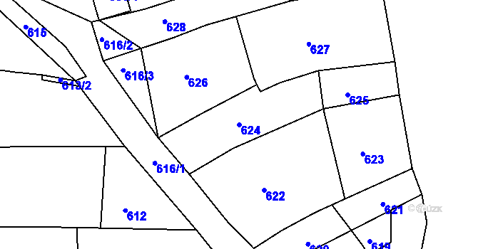 Parcela st. 624 v KÚ Bošovice, Katastrální mapa
