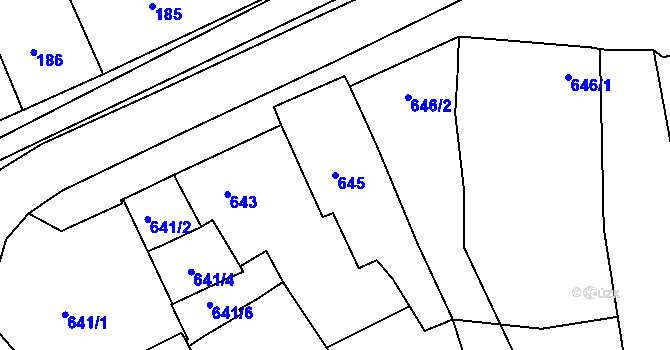 Parcela st. 645 v KÚ Bošovice, Katastrální mapa