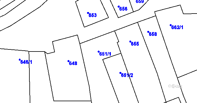 Parcela st. 651/1 v KÚ Bošovice, Katastrální mapa