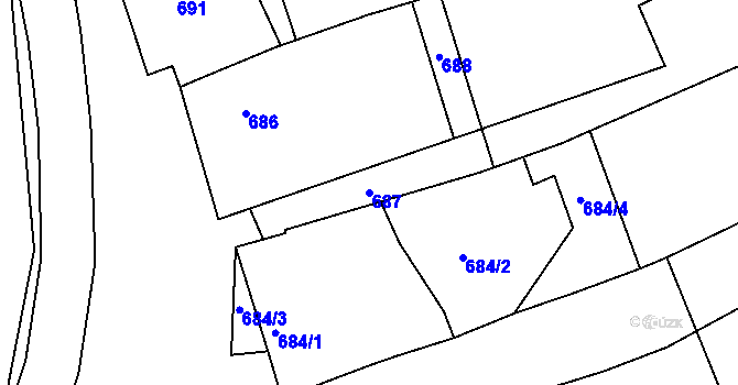 Parcela st. 687 v KÚ Bošovice, Katastrální mapa